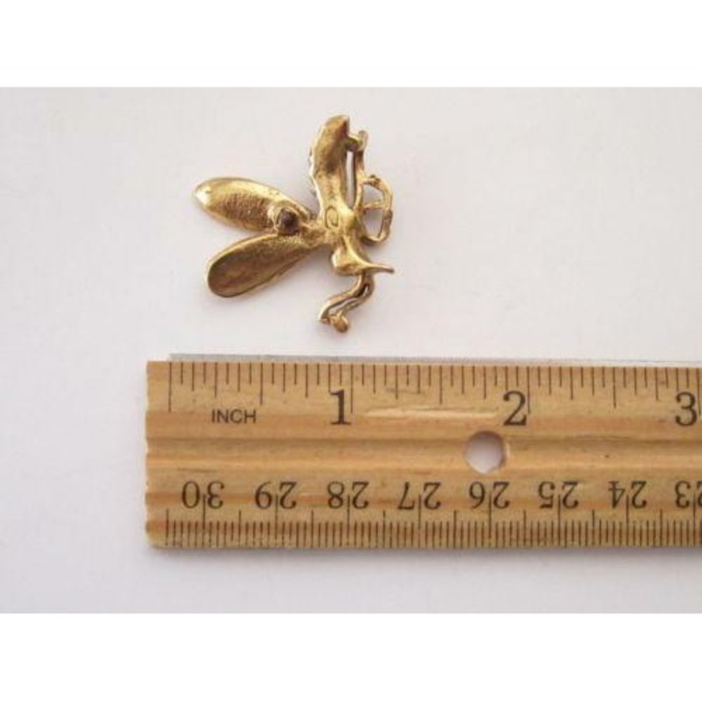 Green & Pink Rhinestone,Pearl WASP Insect Gold Plated Signed Tie Tac Pin Brooch - Picture 3 of 3